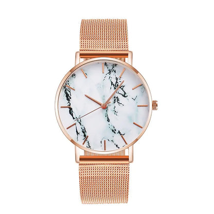 Luxury Rose Gold Mesh Band Marble Women&